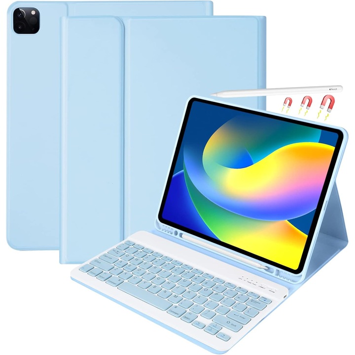 Tastatura pentru tableta, carcasa tastaturii pentru iPad Air 13 (M2) 2024 si iPad Pro 12.9-inch (5th Gen, 6th Gen) (compatibila cu modelele Air de 13-inch si 12.9-inch) - Tastatura detasabila wireless cu Auto Sleep/Wake, Sky Blue