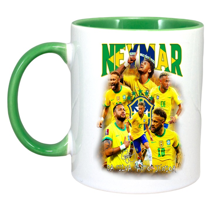 Cana Neymar Best Brasil, ceramica, Cri-Flo, 330ml, Maner si interior Verde