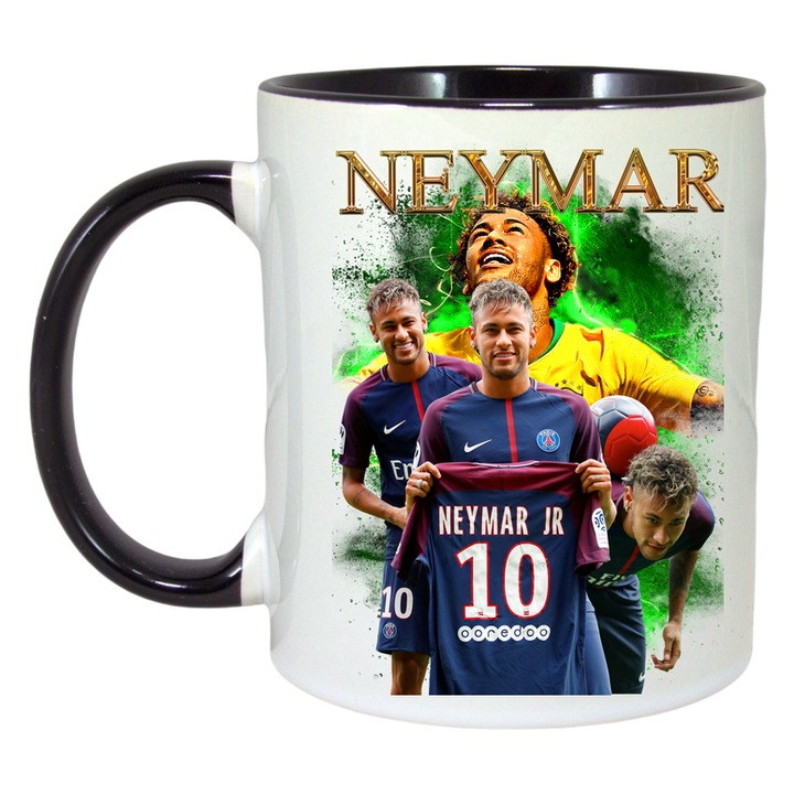 Cana Neymar Presentation, ceramica, Cri-Flo, 330ml, Maner si interior Negru