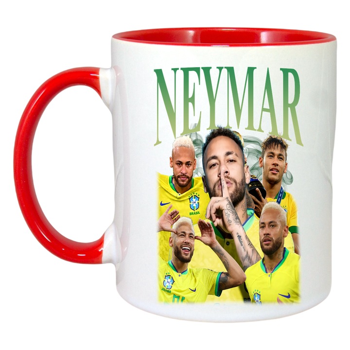 Cana Neymar Brasil Goal Best, ceramica, Cri-Flo, 330ml, Maner si interior Rosu