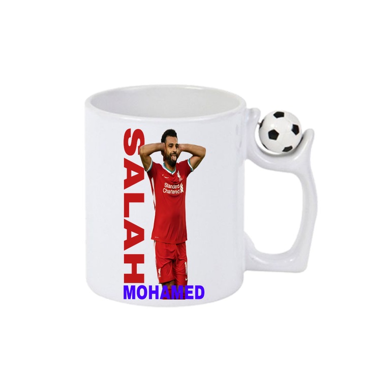 Cana Salah Mohamed Prezentare, ceramica, Cri-Flo, 330ml, Minge rotativa antistres, Maner si interior Alb-Negru