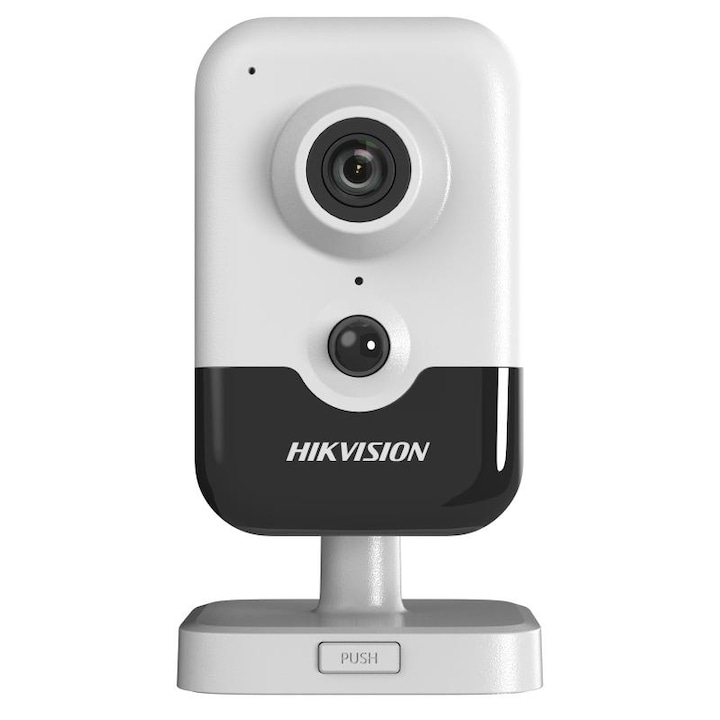 Камера за видеонаблюдение 4MP Hikvision DS-2CD2443G2-IW(2.8MM)(W), IP, кубична, фиксиран обектив 2.8 мм, 0.005 Lux @ (F1.6, AGC ON), черно-бяла осветеност: 0 Lux с IR 10m, IEEE 802.11b, 802.11g, 802.11n, микрофон, високоговорител