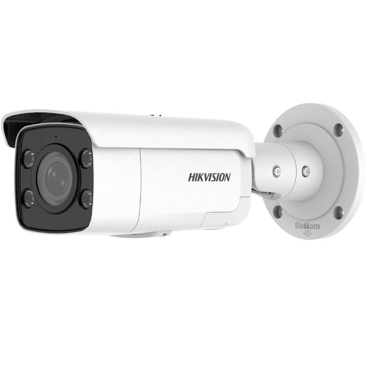 Камера IP Bullet, 8MP ColorVu със стробоскопична светлина и звуково предупреждение Hikvision DS-2CD2T87G2-LSU/SL(2.8MM)(C), фиксиран обектив: 2.8 мм, мин. осветление: 0.0005 Lux @ (F1.0, AGC ON), 0 Lux с бяла светлина: 60m, микрофон, високоговорител