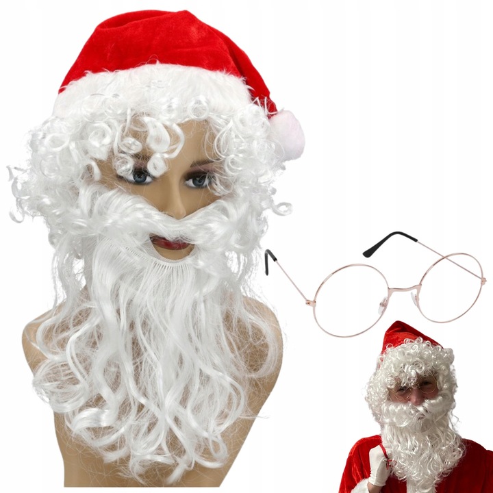 Set Costum De Mos Craciun, Korbi, 100x30x0.001 Cm, Material Sintetic, Culoare Alba, Marime Universala, Fixare Cu Elastic, Multicolor, 3 Elemente