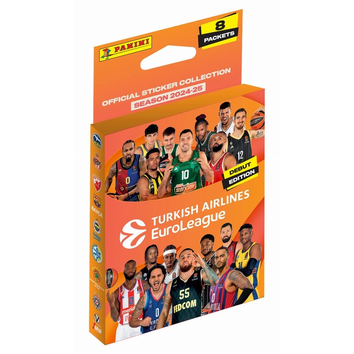Set jocuri de societate Panini - 2024-25 Turkish Airlines Euroleague Autokolleta Eco Blister (40 Autokolleta)