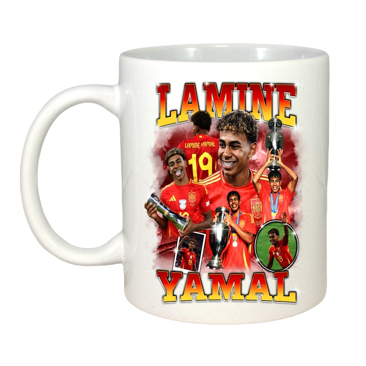 Cana Lamine Yamal Spain Cup, ceramica, Cri-Flo, 330ml, Maner si interior Alb