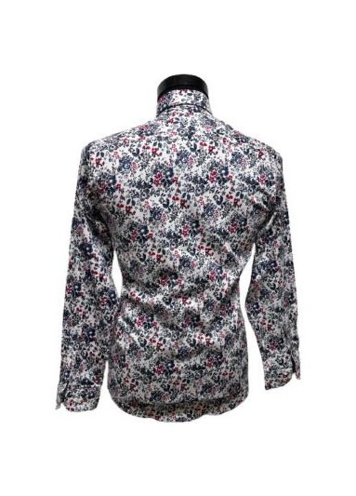 Cămașa cu mâneca lunga pentru bărbați, Model floral-1615, Rosu/Alb/Bleumarin