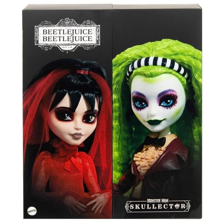 Set Papusi De Colectie Betelgeuse Si Lydia, Mattel, Monster High Skullector, Material Pvc, Varsta Copilului 14+, 11 Puncte De Articulatie, Ambalaj De Colectie Premium, Betelgeuse Aproximativ 28.5 x Lydia Aproximativ 26,6 cm, Multicolor