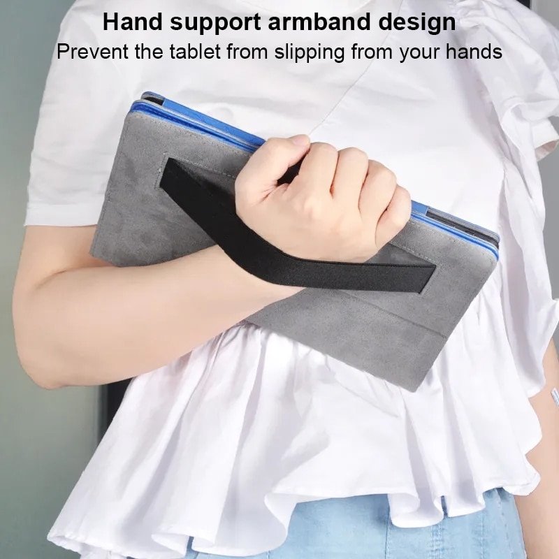 Husa tableta pentru TCL NxtPaper 11, piele cu model floral gravat, curea suport mana si loc pentru pix (negru)