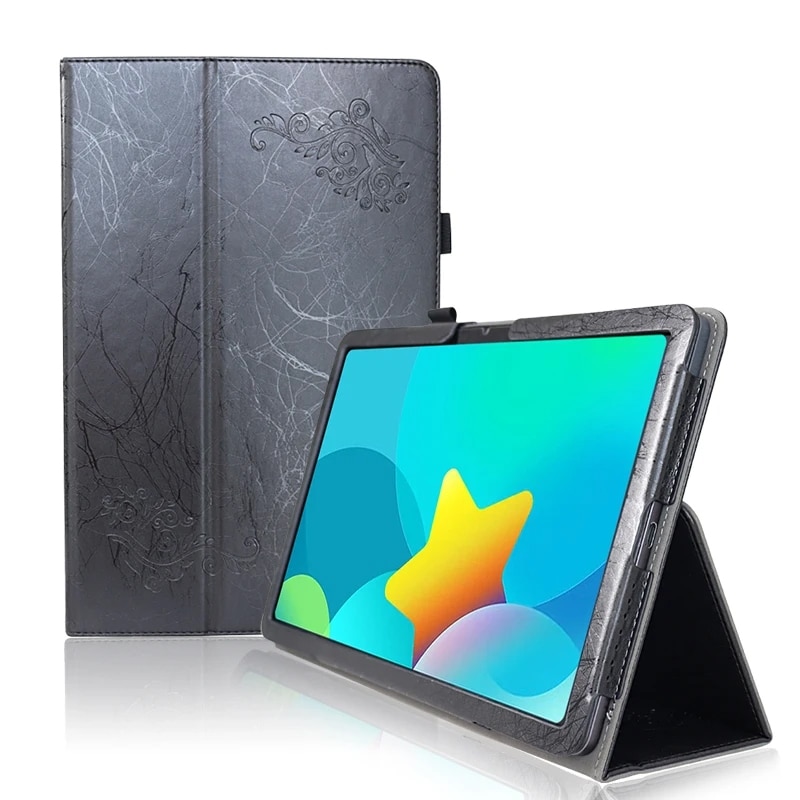 Husa tableta pentru TCL NxtPaper 11, piele cu model floral gravat, curea suport mana si loc pentru pix (negru)