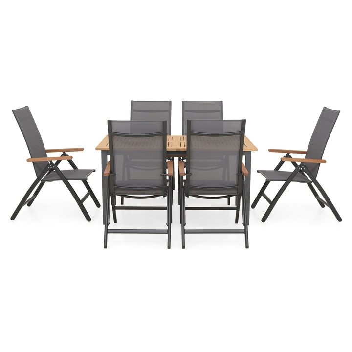 Set mobilier gradina/terasa 6 scaune si masa extensibila, Maison Mex MARCUS/EASY, antracit/natur/gri