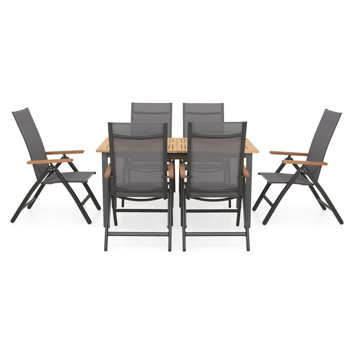 Set mobilier gradina/terasa 6 scaune si masa extensibila, Maison Mex MARCUS/EASY, antracit/natur/gri