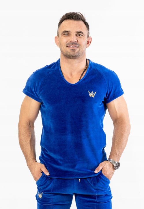 Tricou Barbatesc Din Catifea Albastru Cu Broderie Aurie Marimea S Tres Amigos