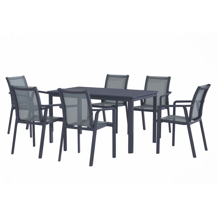 Set mobilier gradina/terasa 6 scaune si masa, Maison Mex MARTA, gri inchis