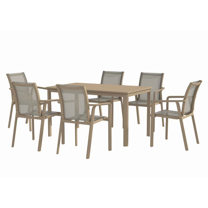 Set mobilier gradina/terasa 6 scaune si masa, Maison Mex MARTA, sampanie