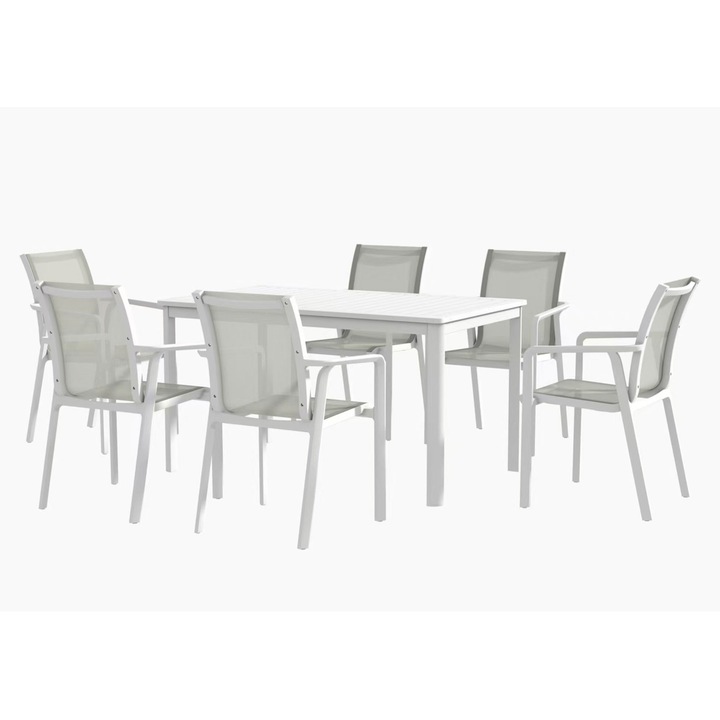 Set mobilier gradina/terasa 6 scaune si masa, Maison Mex MARTA, alb
