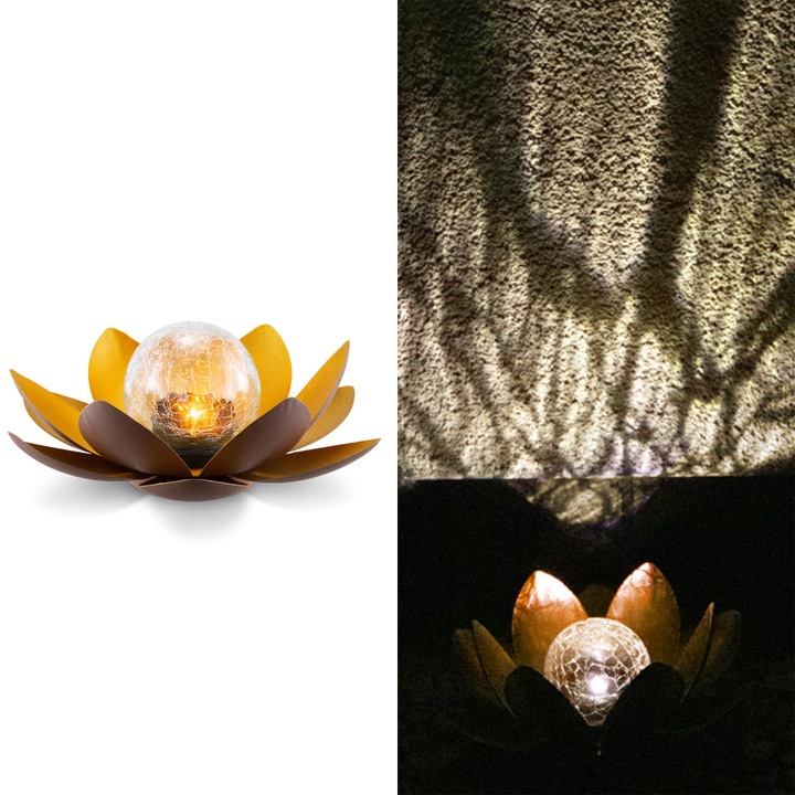 Соларна лампа Navaris LED Lotus, 27x11, 5 см, автоматичен сензор, 1700K, IP44, златна, 51101.03.01