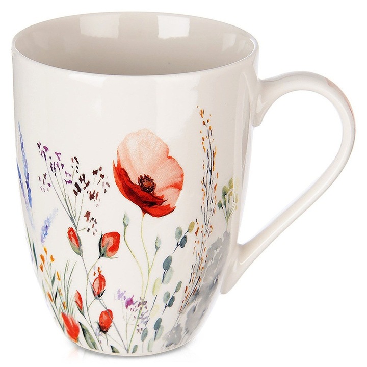 Cana din portelan Artemis Maki, 360 ml, design floral, 12x8,5x10,5 cm, multicolor