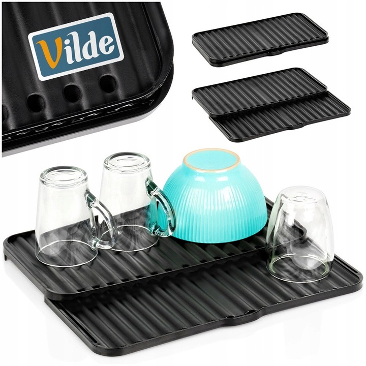 Mata Pentru Uscat Vase, Vilde, 37.5x20.5/33 cm, Fabricata Din Materiale De Cea Mai Buna Calitate, Doua Niveluri De Uscare, Canale Pentru Scurgerea Apei Si Evacuare, Utila In Orice Bucatarie, Materiale De Inalta Calitate, Neagra