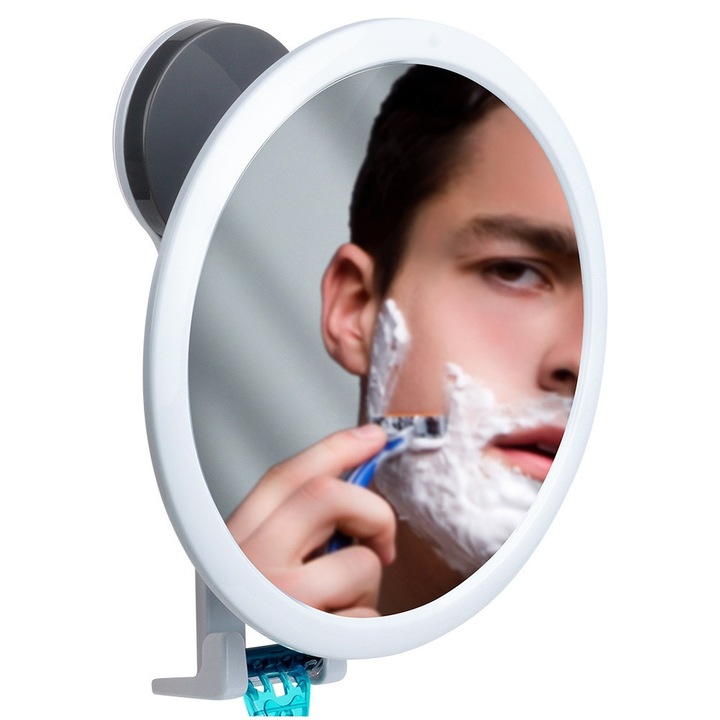 Oglinda Cosmetica, Solutii Pentru Baie, 17 cm, Rotunda, Sticla, Montare Cu Ventuza, Reglare Unghi De Inclinare, Alba