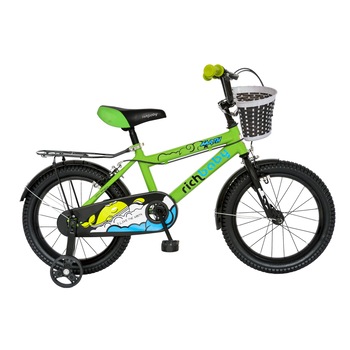 Bicicleta baieti 16 inch RICH BABY R1601A, cadru otel, sa confortabila, roti ajutatoare, sonerie, cos depozitare plastic, culoare verde/negru, varsta 4-6 ani Bicicleta baieti 16 inch RICH BABY R1601A, cadru otel, sa confortabila, roti ajutatoare, sonerie, cos depozitare plastic, culoare verde/negru, varsta 4-6 ani
