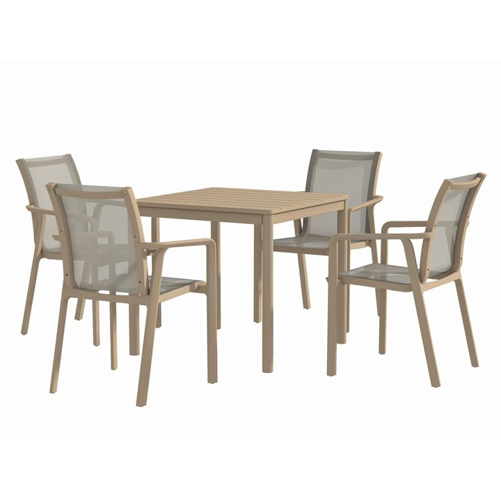 Set mobilier gradina/terasa 4 scaune si masa, Maison Mex MARTA, sampanie