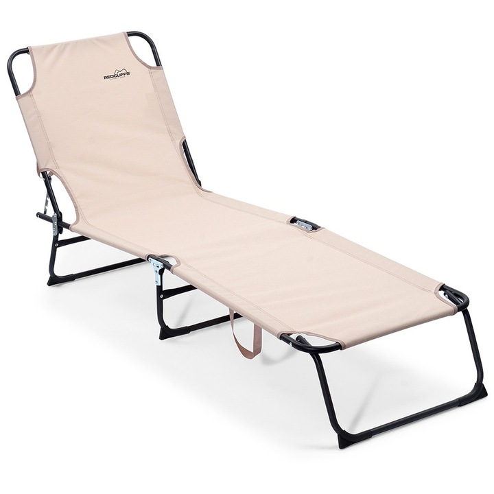 Градински шезлонг, Redcliffs, 187x55x75 см, Регулируема позиция на сядане в четири позиции, Метална конструкция, Калъф от полиестерна материя, Лесен за транспортиране, Бежов