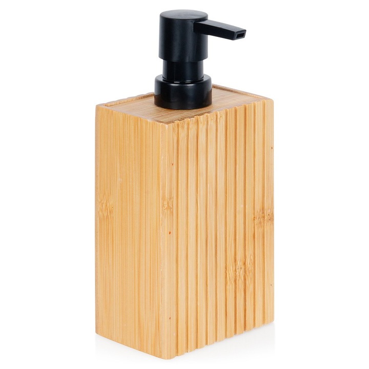 Dispenser Pentru Sapun, Solutii Pentru Baie, 8.5x6x18 cm, Fabricat Din Bambus, Interior Din Plastic, Design Modern, Umplere Usoara, Natural