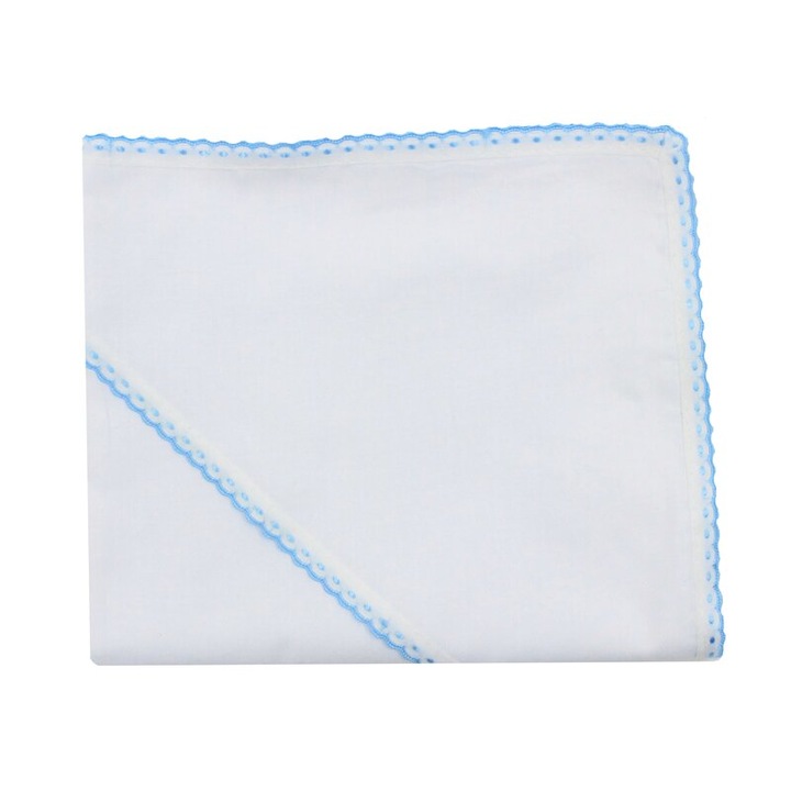 Panza mir, bumbac, cu danteluta albastra, Teo, alb, 75x80 cm