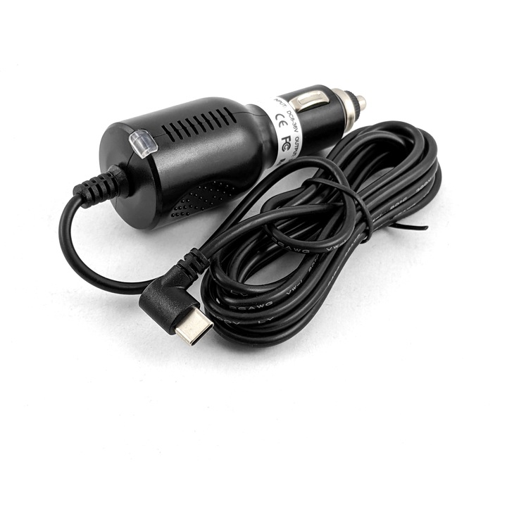 Incarcator auto profesional pentru bricheta, incarcare rapida 10W 2A, cu cablu extra-lung de 190cm si conector USB-C unghiular, alimentare universala 8V-36V pentru telefon, tableta, GPS, camera bord in masina, camion