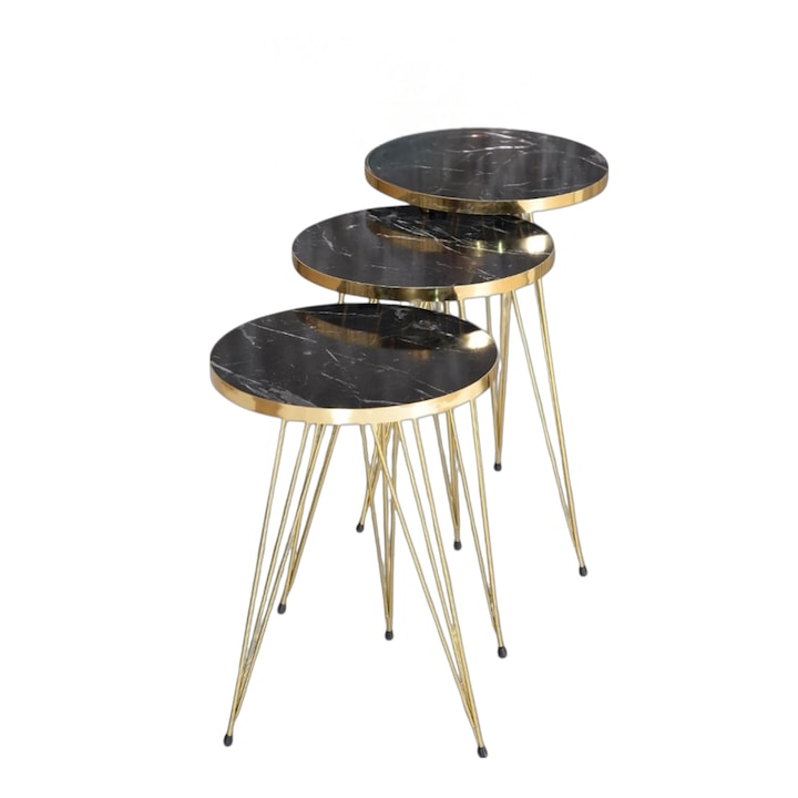 Комплект холни маси, Terra Gold, метал, цвят черен, 3 броя