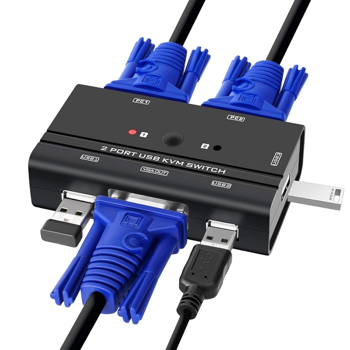 VGA KVM kapcsoló, TCNEWCL, 1 monitor és 3 USB 2 számítógép között, fekete