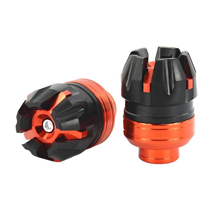 Set 2 protectii anti-coliziune pentru motocicleta, portocalii, din metal si cauciuc, rezistente la uzura, amortizatoare