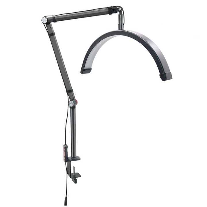 Lampa Portabila, Selfie Light 16 inch, Luminozitate reglabila, Forma semiluna, Ideala pentru tehnicienii de gene, Conector AU, Negru