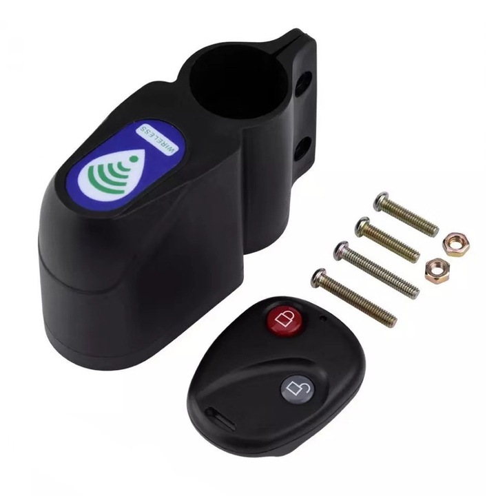 Alarma antifurt pentru bicicleta cu telecomanda, senzor de vibratie, neagra, 9.5x6x3.5cm