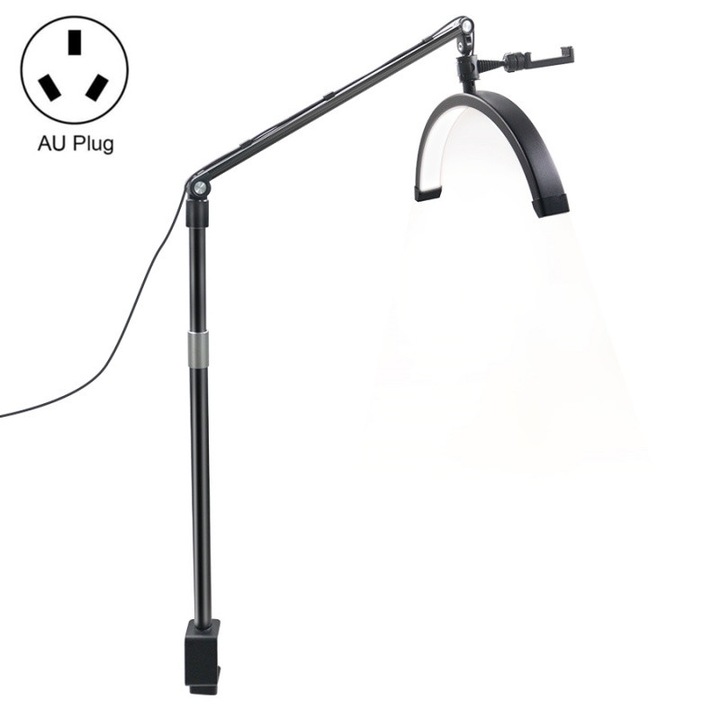 Lampa Portabila, Selfie Light 23 inch, Forma semilunara, Luminozitate reglabila, Incarcare USB, Accesoriu pentru manichiura, Alb