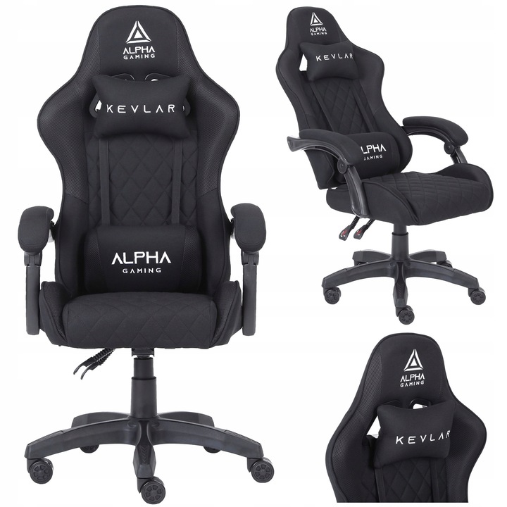 Геймърски стол Luka KEVLAR, текстилен материал, черен, 51x49 см, максимална височина 56 см