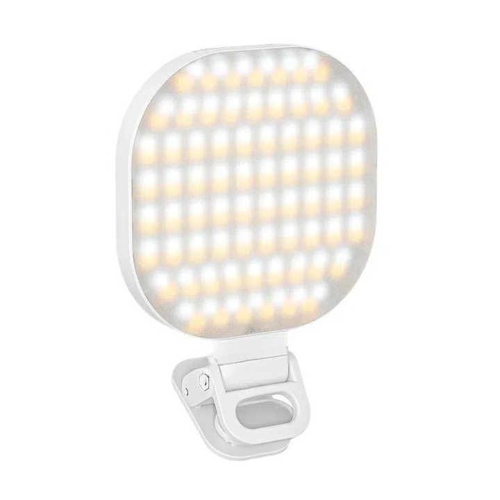 Lampa Portabila, Selfie Light 10 inch, 3 Moduri iluminare, Reglaj luminozitate, Usor de transportat, Port USB, Alb