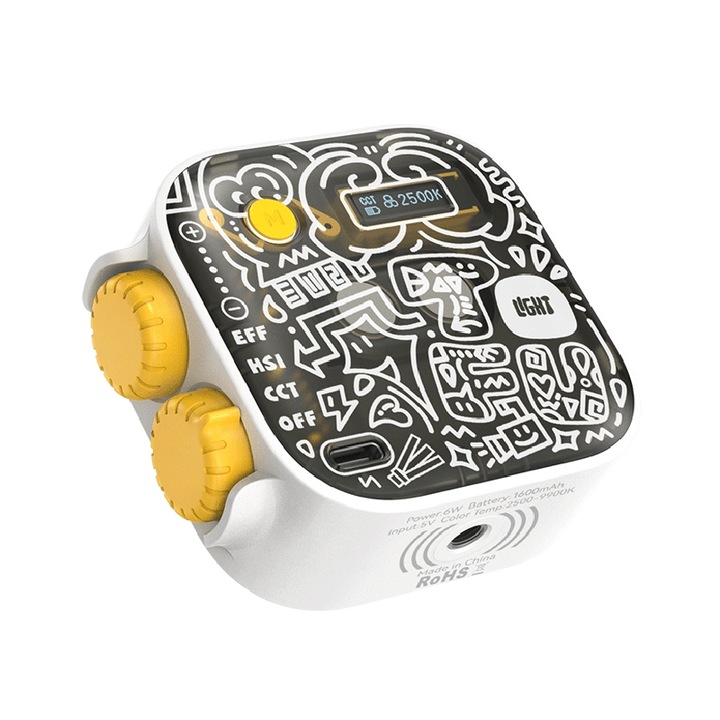 Lampa Portabila, Selfie Light RGB Full Color, Reglaj Luminozitate Continuu, Control Wireless, Alimentare USB, Alb