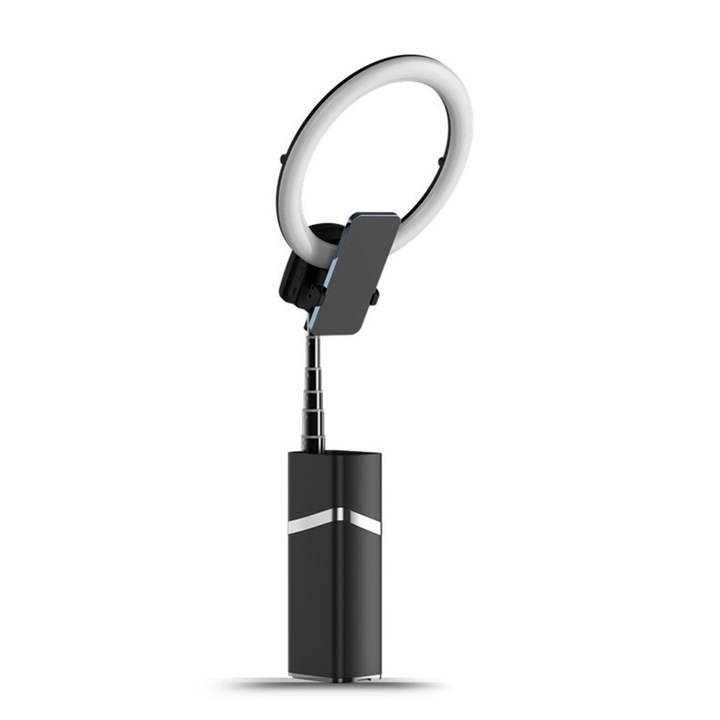 Lampa Portabila, Selfie Light, Reglaj luminozitate 10%-100%, Suport ajustabil, Alimentare Baterie USB, Negru