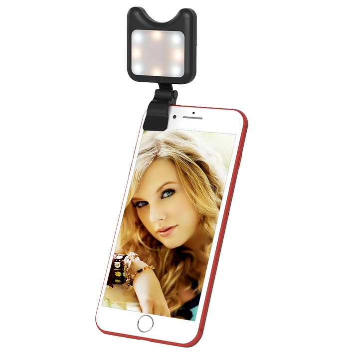 Lampa Portabila, Selfie Light Clip-on Universal pentru Telefon, Lumina LED Fill, Ajustabil, toate modelele de smartphone, Negru
