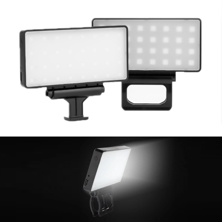 Lampa Portabila, Selfie Light, Reglaj luminozitate multi-unghi pentru fotografiere outdoor, Iluminare telefon mobil, Alb