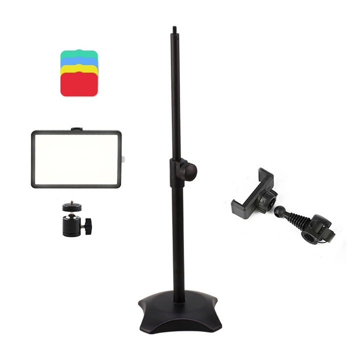 Lampa Portabila, Selfie Light 8 Inch, Temperatura culoare 3200-5500K, Luminozitate reglabila, Suport ajustabil 42cm, Negru