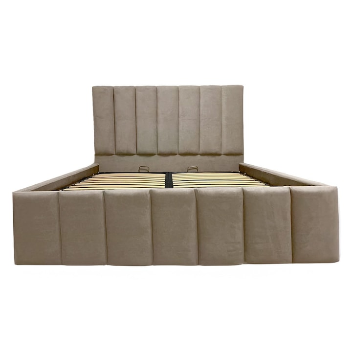 Pat Apolo tapitat 110/190 cu somiera rabatabila si spatiu depozitare crem