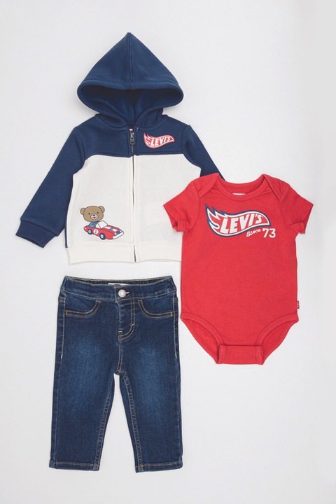 Levi's, Боди, дънки и худи - 3 части, Червен/Бял/Тъмносин, 80 CM