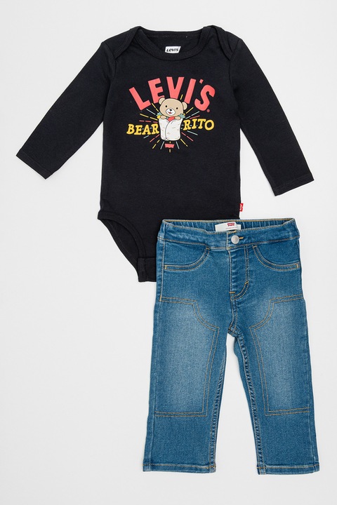 Levi's, Боди с лого и дънки, Червен/Черен/Син