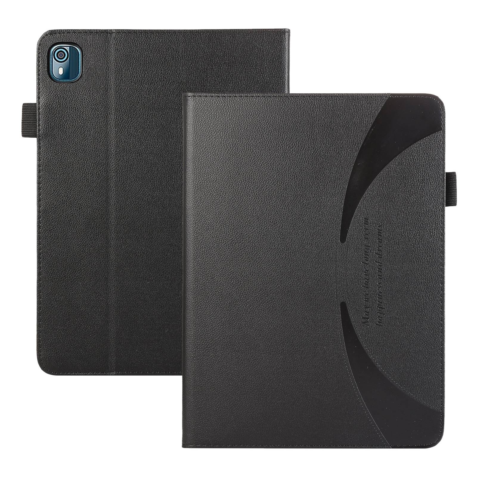 Husa tableta pentru Nokia T10 8.0, piele textura litchi, tip ventuza, culoare neagra