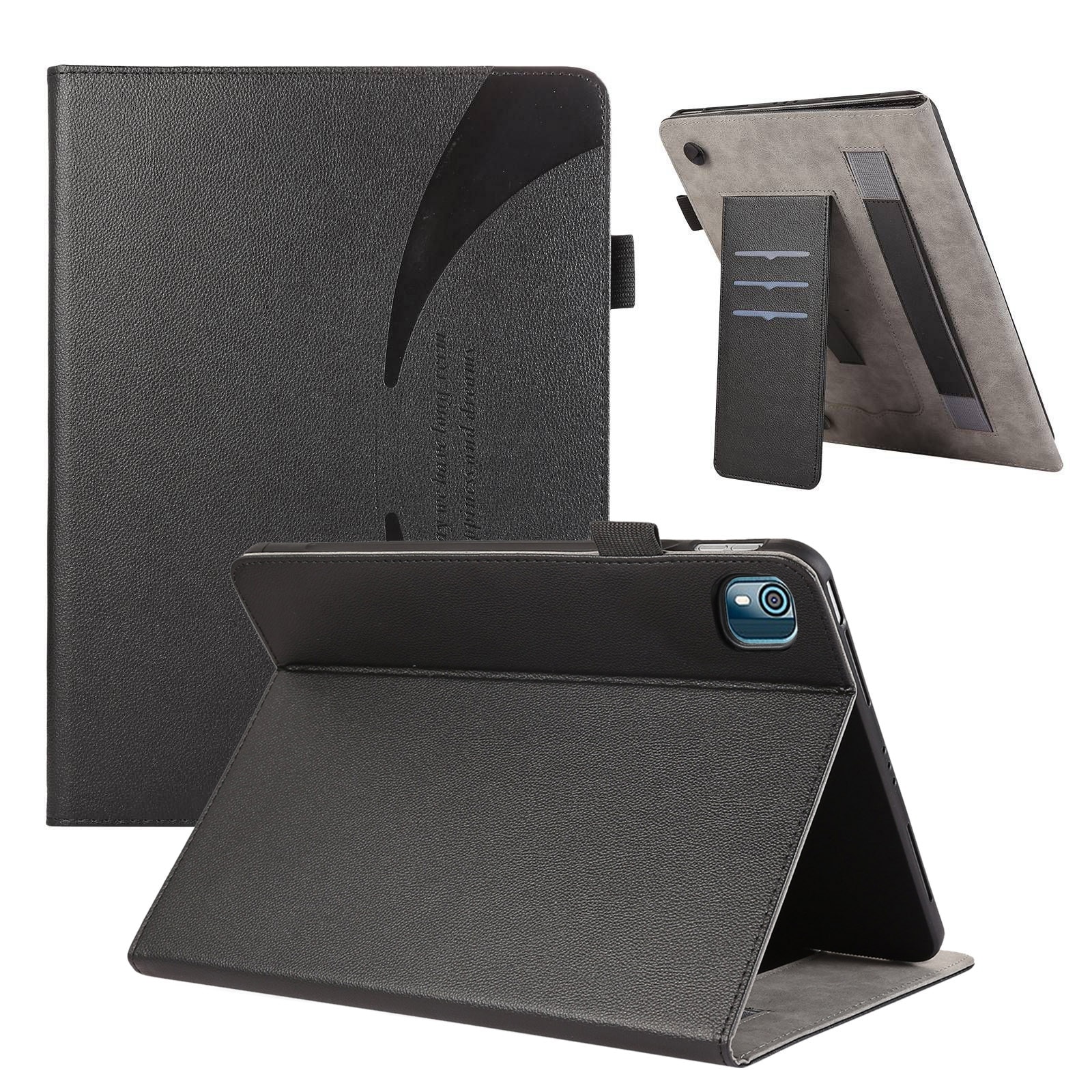 Husa tableta pentru Nokia T10 8.0, piele textura litchi, tip ventuza, culoare neagra