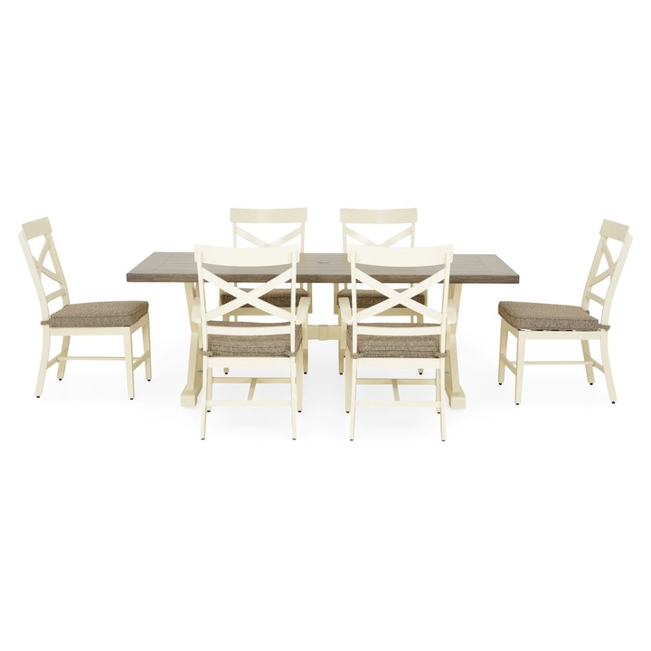 Set mobilier gradina/terasa 6 scaune si masa, Maison Mex SIRIO, maro/alb