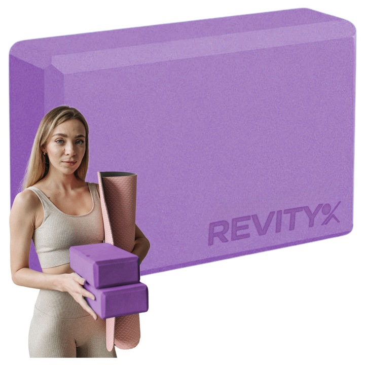 Йога блок Revity, 23x15x7.5 см, лилав, EVA пяна, 1 комплект